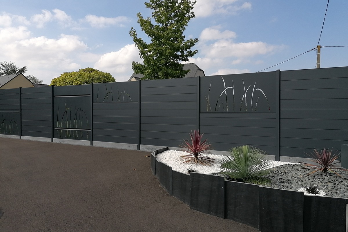 Brise-vue alu gamme Estampe décor Herbage - RAL7016