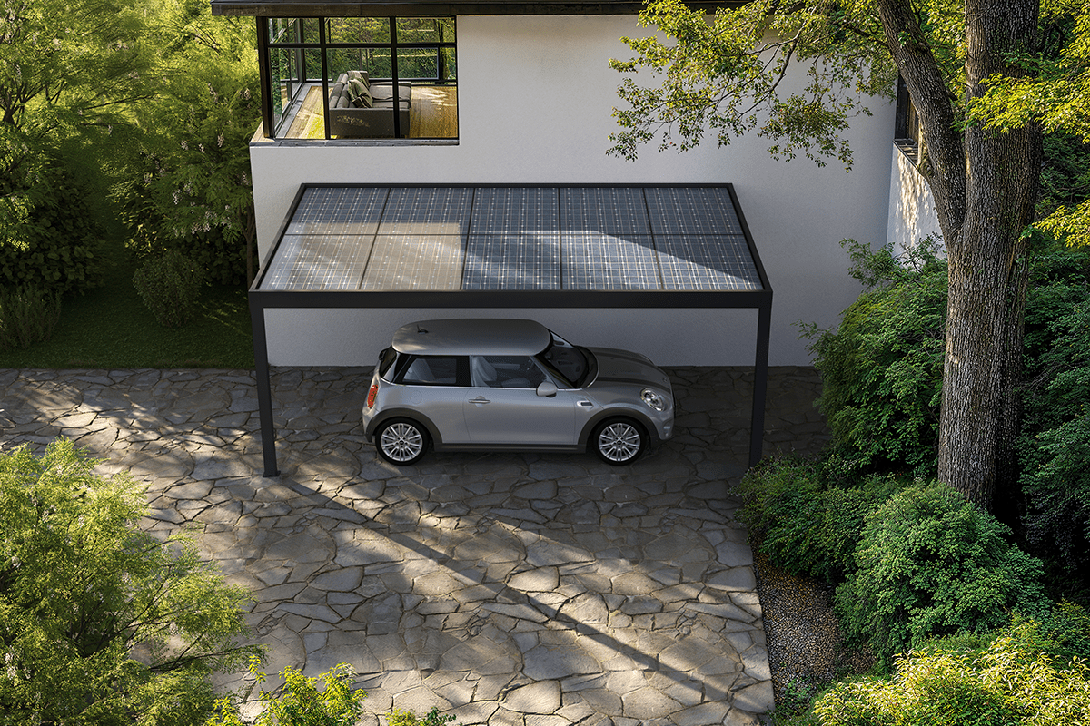 Carport photovoltaïque adossé gamme Optimo - RAL7016